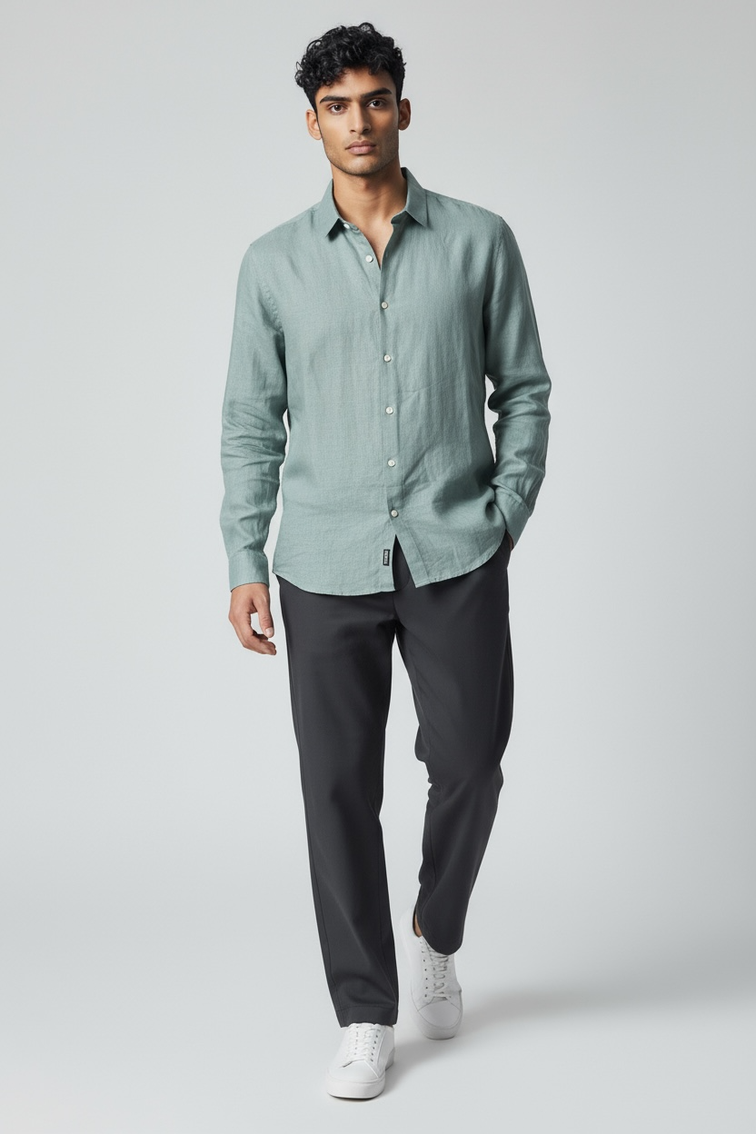 100% Organic Hemp Long Sleeve Shirt in Teal – GOTS Certified