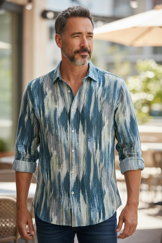 Men’s Long-Sleeve Hemp Shirt with Back Pleat