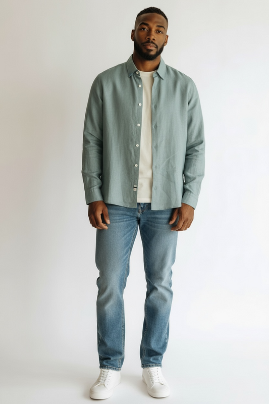 100% Organic Hemp Long Sleeve Shirt in Teal – GOTS Certified